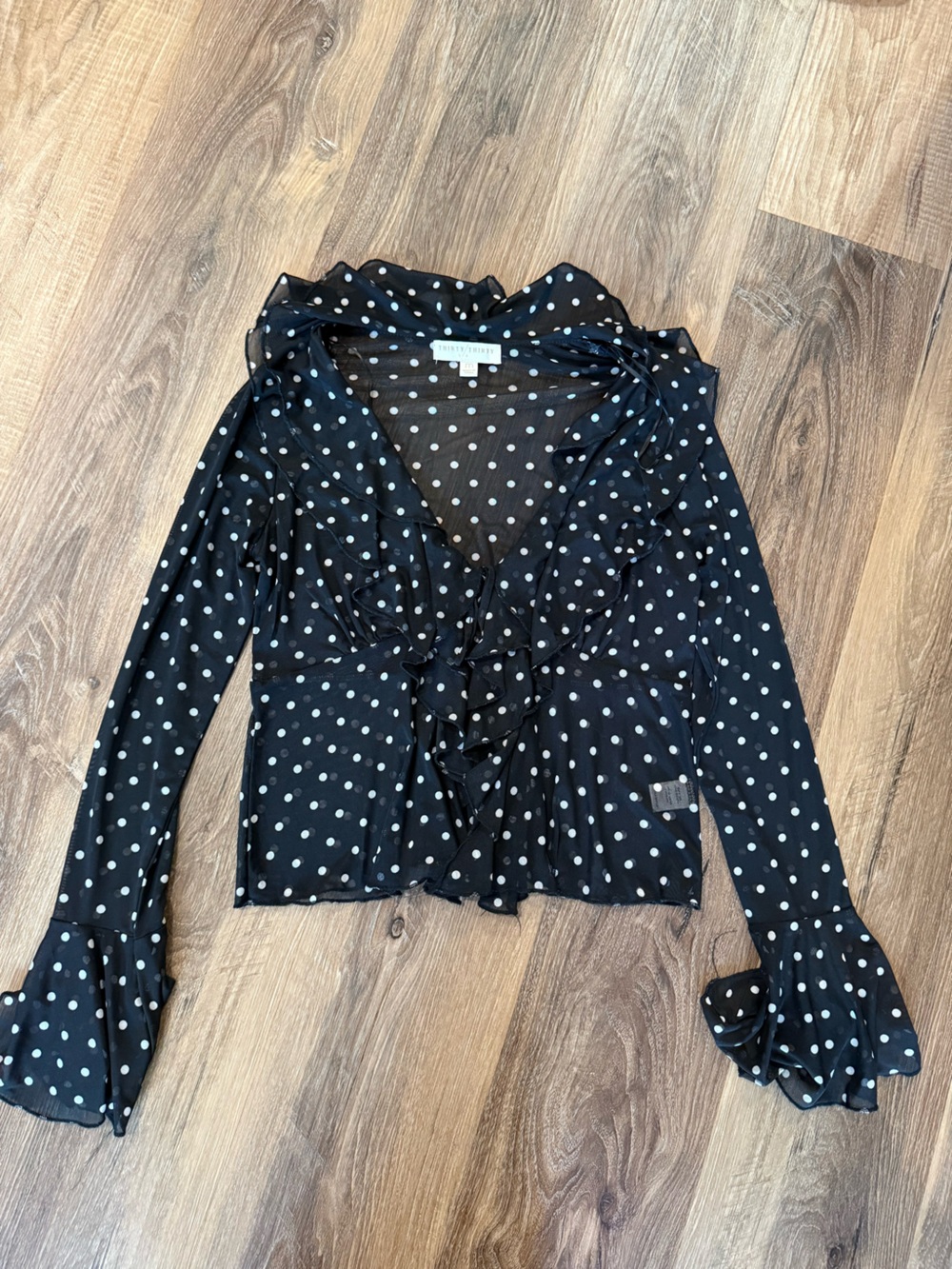 Thirty/Thirty Ruffled Polka Dot V-Neck Blouse - Black/White medium